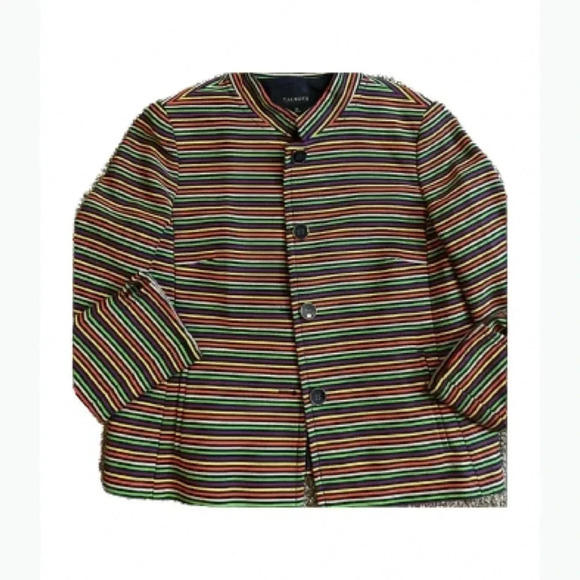 TALBOTS BLAZER COLORFUL YELLOW PURPLE ORANGE RAINBOW STRIPED JACKET. SIZE 6 - Picture 6 of 11